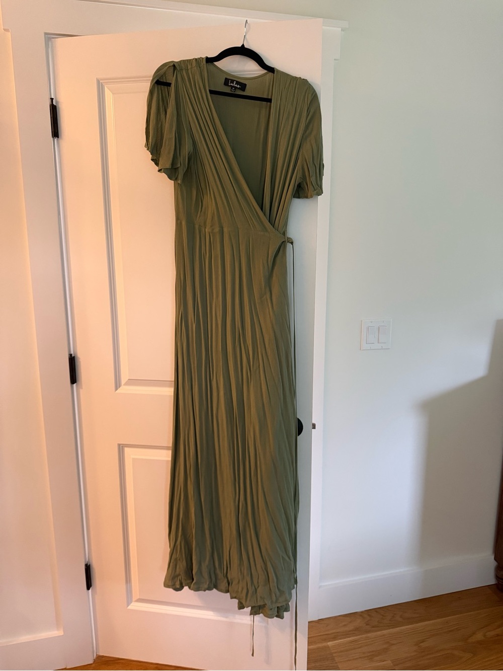 Lulu's Olive Wrap Maxi Dress with Flutter Sleeves